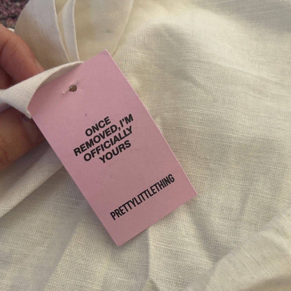 PrettyLittleThing Tall White Linen drawstring pants - Picture 5 of 5